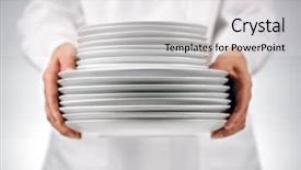  Presentation with restaurant kitchen - Cool new PPT theme with wash dishes - chef or waitress holding plates backdrop and a white colored foreground