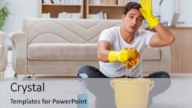  Presentation with helping man mouintain - Audience pleasing PPT layouts consisting of wash floor - man husband cleaning the house backdrop and a light gray colored foreground