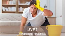  Presentation with helping man - Colorful PPT theme enhanced with wash floor - man husband cleaning the house backdrop and a coral colored foreground
