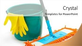  Presentation with rubber gloves - Presentation design having interracial happy charming couple sitting background and a light gray colored foreground