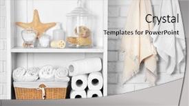  Presentation with sponges - PPT theme consisting of wash room - bathroom set with towels starfish background and a light gray colored foreground