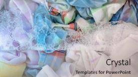  Presentation with face wash woman washing up - Slide deck consisting of washable - closeup on laundry being washed background and a light gray colored foreground
