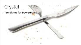  Presentation with eating - Audience pleasing slides consisting of washable - fork and knife after eating backdrop and a white colored foreground