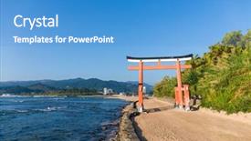  Presentation with japanese - Colorful slide deck enhanced with undulation - aoshima island with japanese torii backdrop and a teal colored foreground