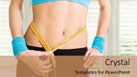  Presentation with tape - Slide set with dieting fitness weight loss - woman controlling her measures using background and a coral colored foreground