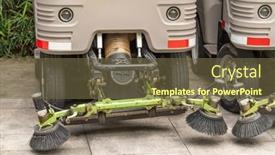  Presentation with machine - Presentation having washer-machine-for-cleaning-city background and a tawny brown colored foreground