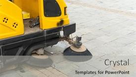  Presentation with machine - Presentation theme enhanced with washer-machine-for-cleaning-city background and a light gray colored foreground