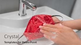  Presentation with hand washing - Audience pleasing slides consisting of washing-cloth-mask-by-hand backdrop and a soft green colored foreground