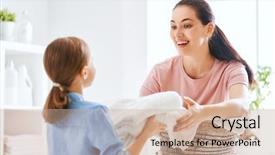  Presentation with young child brain development - Colorful PPT layouts enhanced with washing clothes - beautiful young woman and child backdrop and a coral colored foreground