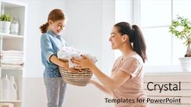 Presentation with woman child - Presentation design consisting of washing clothes - beautiful young woman and child background and a soft green colored foreground