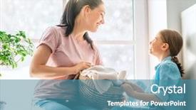  Presentation with woman child - PPT theme with washing clothes - beautiful young woman and child background and a teal colored foreground