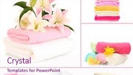  Presentation with bright colorful candy isolated - Cool new PPT layouts with washing clothes - collage of colorful towels isolated backdrop and a pink colored foreground