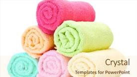  Presentation with bright colorful candy isolated - Presentation theme with washing clothes - colorful towels isolated on white background and a cream colored foreground