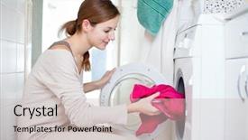  Presentation with laundry - Amazing slide deck having washing clothes - housework young woman doing laundry backdrop and a light gray colored foreground