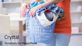  Presentation with stressed - Slide deck enhanced with washing clothes - stressed woman doing laundry background and a light blue colored foreground