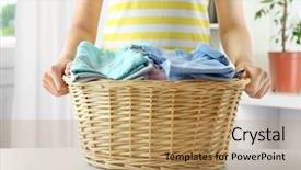  Presentation with wicker - Slide deck enhanced with washing clothes - woman holding wicker basket background and a coral colored foreground