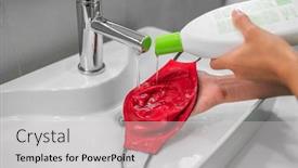  Presentation with laundry cloth - Theme featuring washing-face-mask-at-home background and a light gray colored foreground