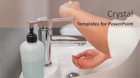  Presentation with hand hygiene - Presentation design consisting of washing-hands-hygiene-step-closing background and a coral colored foreground