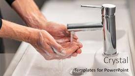  Presentation with hand hygiene - Audience pleasing slides consisting of washing-hands-man-rinsing-soap backdrop and a soft green colored foreground