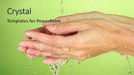  Presentation with hand washing - Colorful presentation design enhanced with washing hands on green background backdrop and a mint green colored foreground