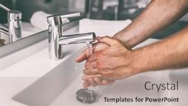  Presentation with germs - PPT theme enhanced with washing-hands-rubbing-with-soap background and a mint green colored foreground