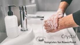  Presentation with corona virus - Beautiful slide deck featuring washing-hands-rubbing-with-soap backdrop and a light gray colored foreground