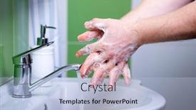  Presentation with coronavirus - Colorful PPT layouts enhanced with washing-hands-rubbing-with-soap backdrop and a light blue colored foreground