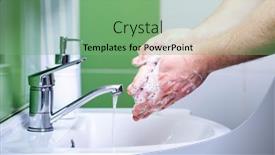  Presentation with coronavirus - PPT layouts consisting of washing-hands-rubbing-with-soap background and a seafoam green colored foreground