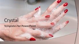  Presentation with nails - Cool new presentation theme with washing hands with red nails scene in a bathroom backdrop and a lemonade colored foreground