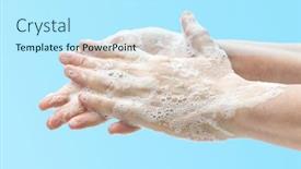  Presentation with germs - Slide set having washing-hands-with-soap background and a cool aqua colored foreground