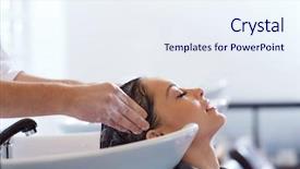  Presentation with hair salon - Slide set featuring washing head at hair salon background and a sky blue colored foreground