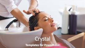  Presentation with beauty salon men - Presentation design featuring washing head at hair salon background and a coral colored foreground