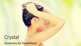 Presentation with hair shampoo - Presentation theme with washing her hair with shampoo background and a blonde colored foreground