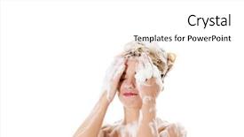  Presentation with hair shampoo - Slides having washing her hair with shampoo background and a  colored foreground