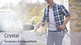  Presentation with woman car driver map - Slide deck enhanced with washing his car in driveway background and a light gray colored foreground