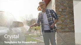  Presentation with car - Amazing slide set having washing his car in driveway backdrop and a gray colored foreground