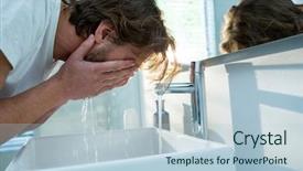  Presentation with water faucet - Audience pleasing slide set consisting of washing his face with water backdrop and a light blue colored foreground