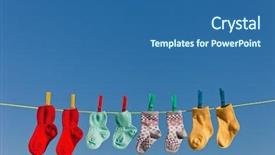  Presentation with blue line - Presentation theme consisting of washing line - baby socks on clothesline background and a ocean colored foreground