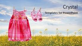  Presentation with summer - Slide set featuring washing line - dress and sandals on clothesline background and a light blue colored foreground