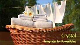  Presentation with blue line - Presentation design enhanced with washing line - wicker basket with laundry background and a tawny brown colored foreground