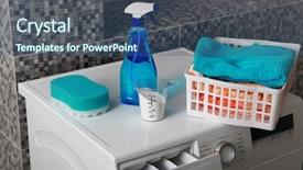  Presentation with laundry - Beautiful presentation theme featuring washing machine and laundry powder backdrop and a ocean colored foreground