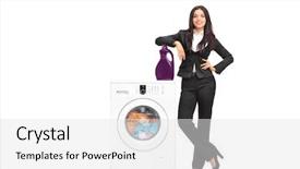  Presentation with laundry detergent - Beautiful PPT theme featuring washing machine and leaning backdrop and a white colored foreground