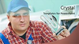  Presentation with mechanic repair - Slide deck with washing machine repair mechanic repairer background and a sky blue colored foreground