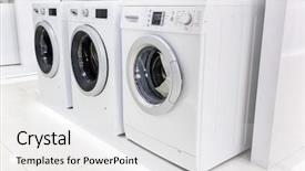  Presentation with machine shop - Colorful presentation enhanced with washing machines dryer and other backdrop and a white colored foreground