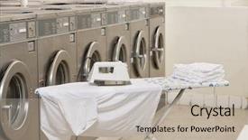  Presentation with laundromat - Presentation design having washing machines in laundromat background and a mint green colored foreground