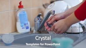  Presentation with face wash woman washing up - Beautiful presentation featuring washing of the dishes - woman backdrop and a ocean colored foreground