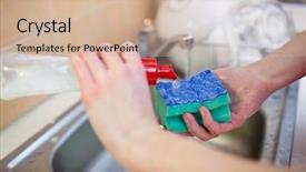  Presentation with under water - Slide deck with washing of the dishes - woman background and a soft green colored foreground