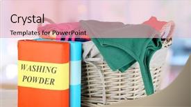  Presentation with room - Slide set with washing powder - clothes in wooden basket background and a  colored foreground