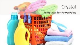  Presentation with app for create detergent powder add - Audience pleasing presentation theme consisting of washing powder - clothes with detergent in orange backdrop and a sky blue colored foreground
