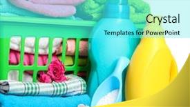  Presentation with powder - Slide set with washing powder - detergents and towels in green background and a cyan colored foreground